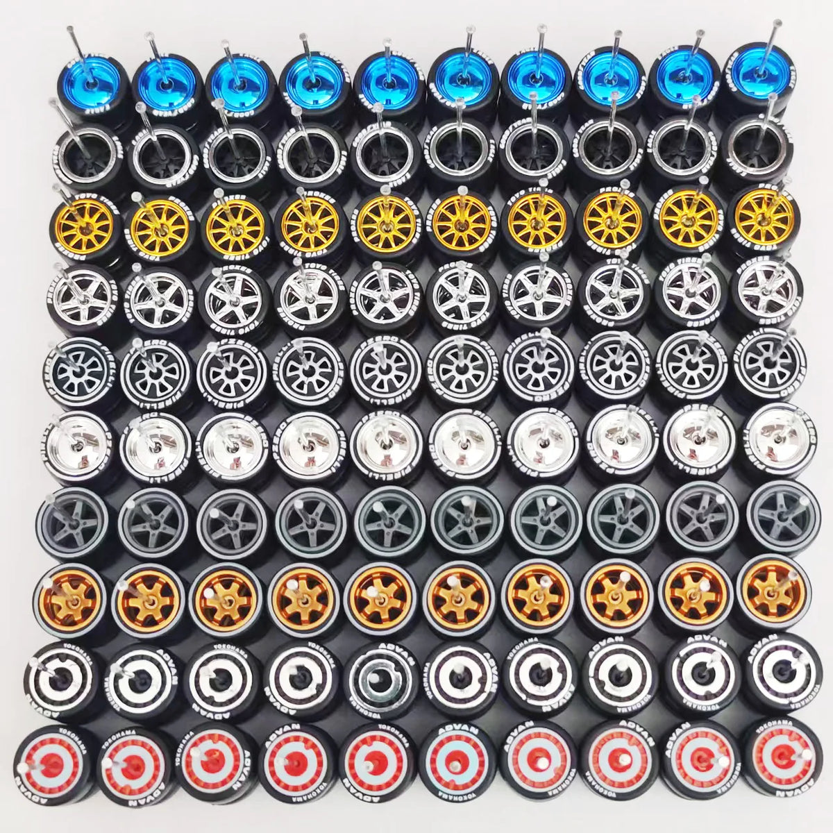 50 Sets 1/64 Wheels Pack with Rubber Tires Axles for 1:64 Matchbox Domeka Hotwheel Diecast Car Model Cars Wholesale