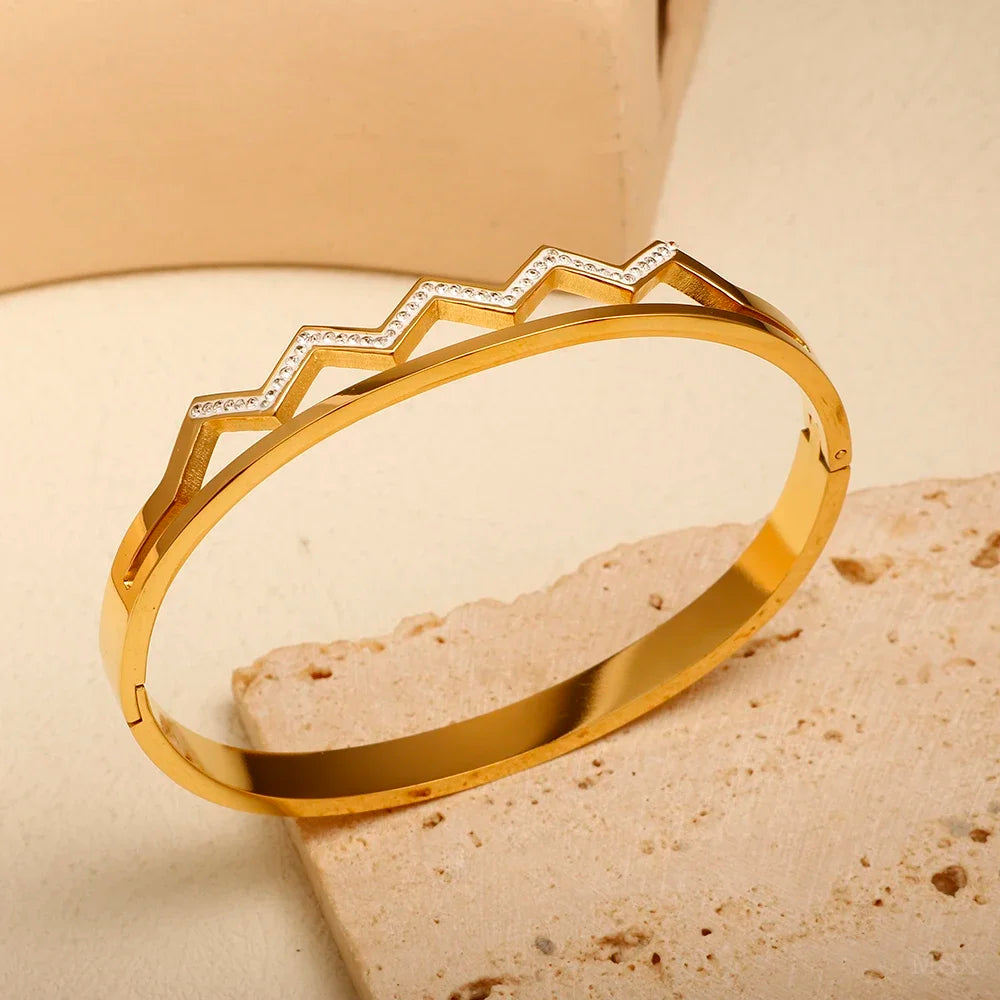 Stainless Steel Inlaid Zircon Bangle Round Bracelets