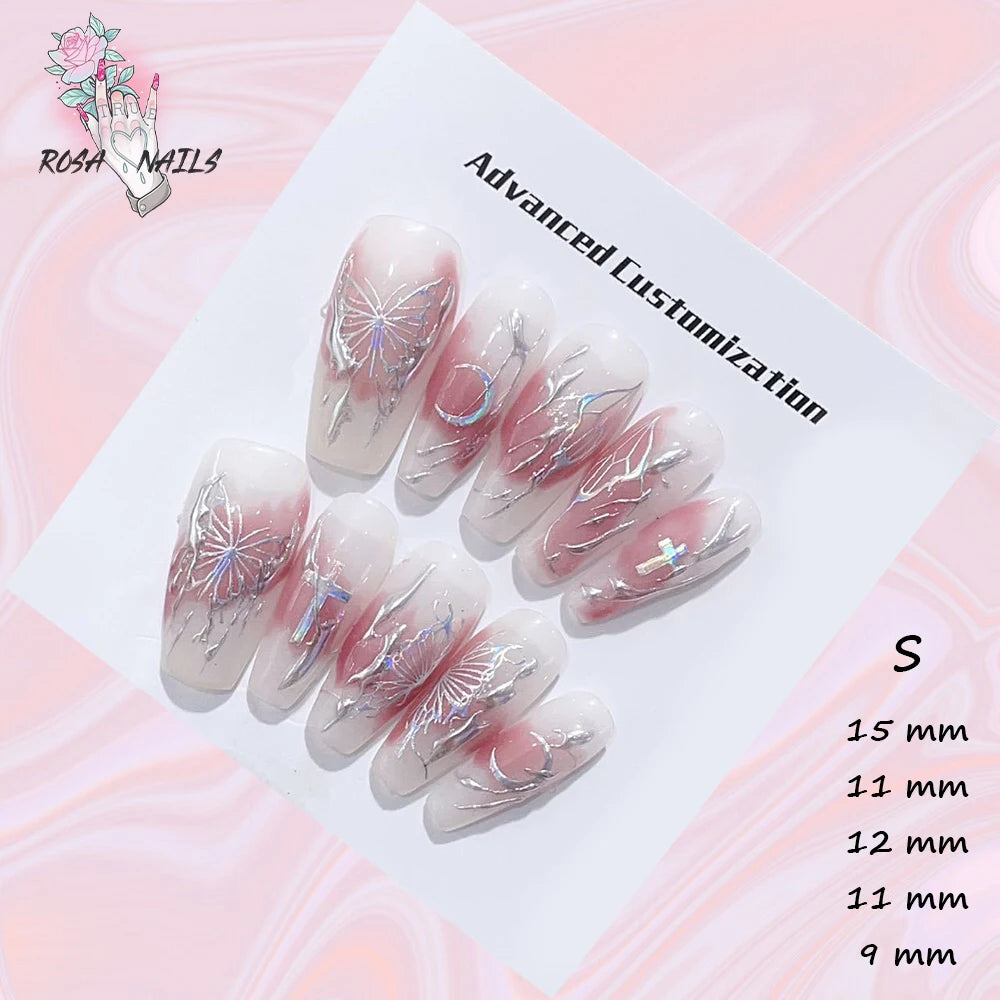 Punk Dragon Charms Press on Nail Artificial Long False Nails XS Black Dragons Goth Presson Tips Butterfly Fake Nail y2k Pressons