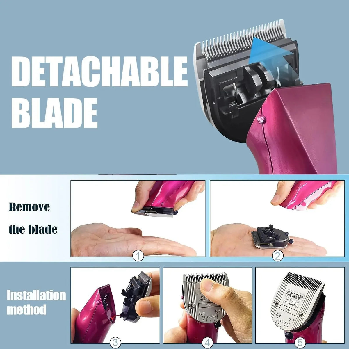 Professional Animal Dog Pet 5-in-1 Adjustable Cut Length 0.7-3mm, For Wahl Arco, Bravura, Chromado, Creativa, Figura, Motion Clippers
