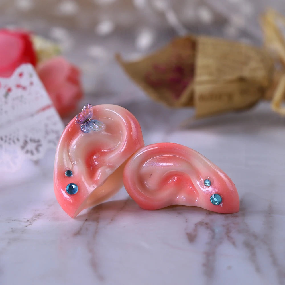 Blyth 1/6 Doll Ear: Hand-painted Ears with Rhinestone Texture and Openwork Design DIY Accessories for 30 cm Dolls