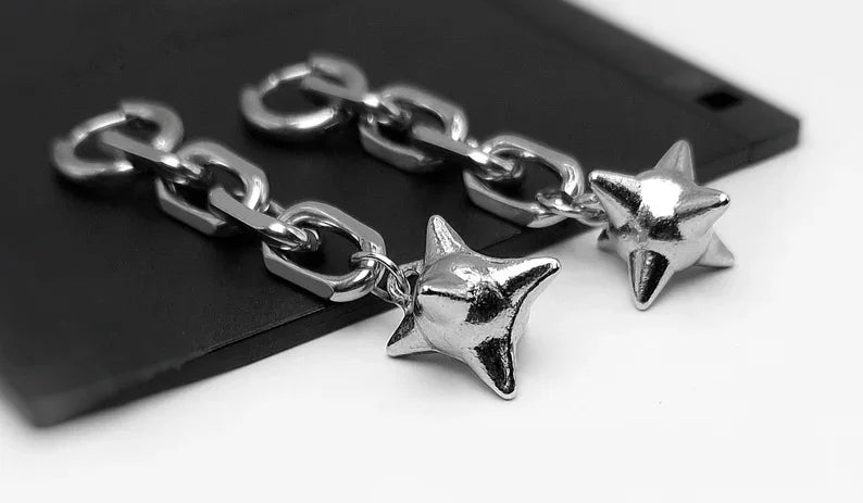 Dangle Spike Ball Flail Earring Dangly Gothic Chain Earring Spike Dangle Punk Statement Spike Charm Alternative Earrings