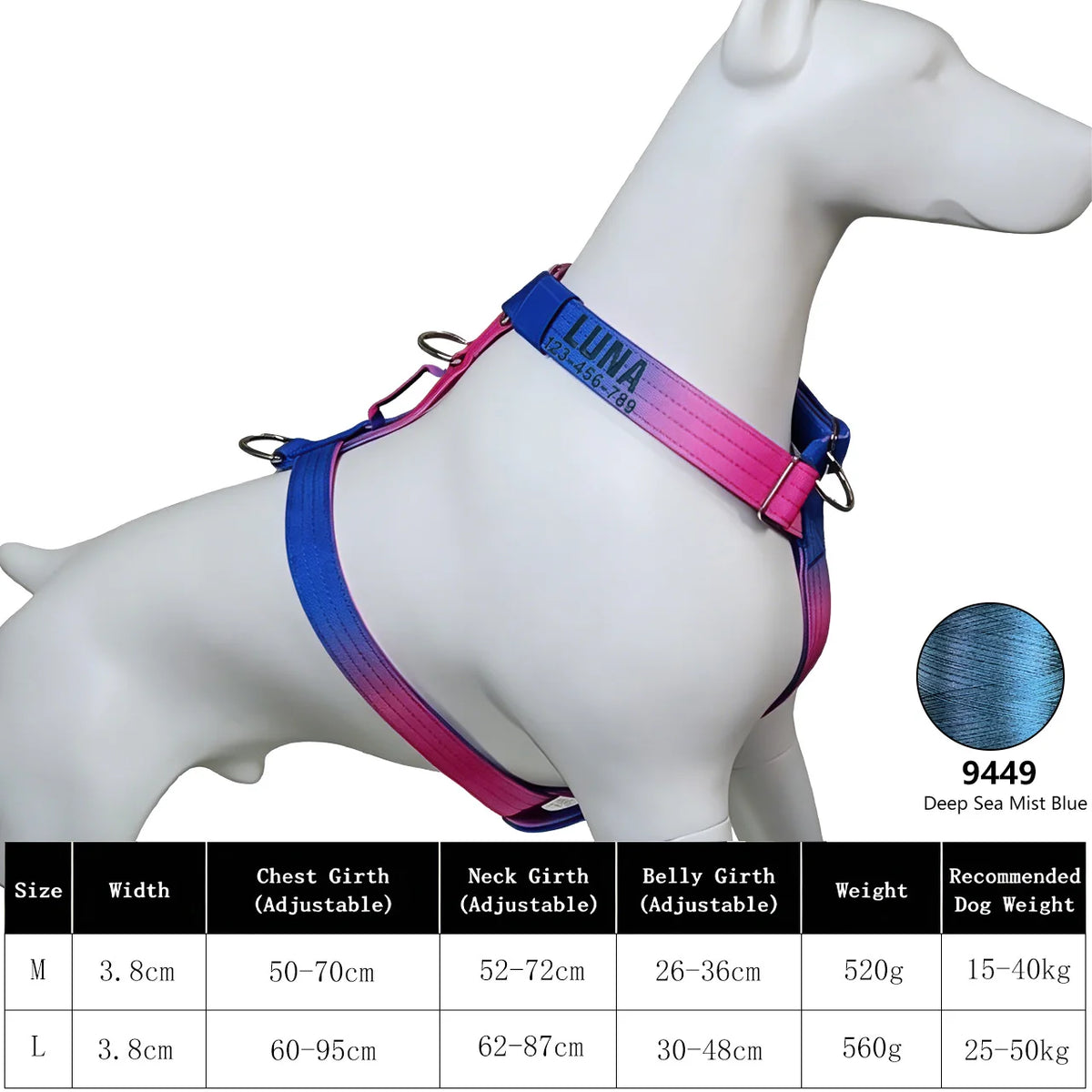 No Pull Reflective Dog Harness, Adjustable Chest Vest for Small Medium Large Dogs, Custom Embroidered Name & Phone