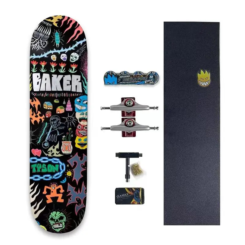 Baker Thrash Skateboard Double RockerSets Complete Pro 100% Canada Maple Deck 7.75/8.0/8.25/8.5 Inch 7 Ply Cold Pressing