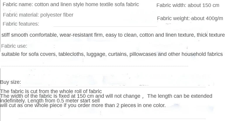 150 Cm Wide Home Textile Cotton Linen Style Sofa Fabric Solid Color Thickened Linen Coarse Cloth DIY Tablecloth Fabric 400 G / M
