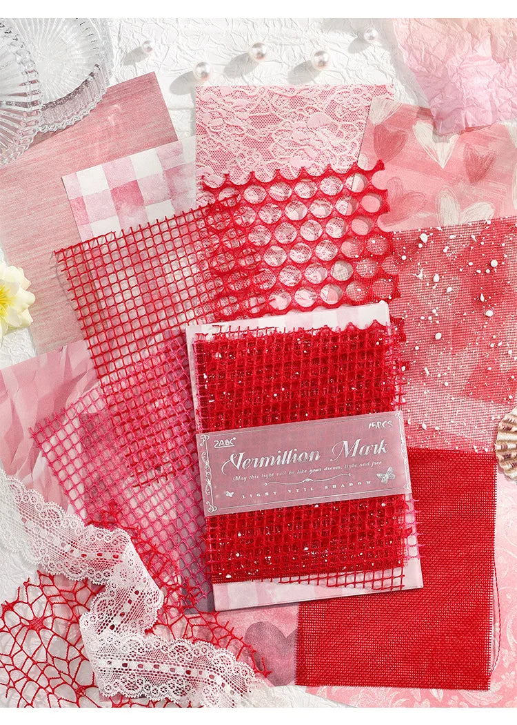 15 pcs Mesh Collage Material Pack, Mixed Texture Non-Stick Journal Papers, DIY Scrapbooking Supplies
