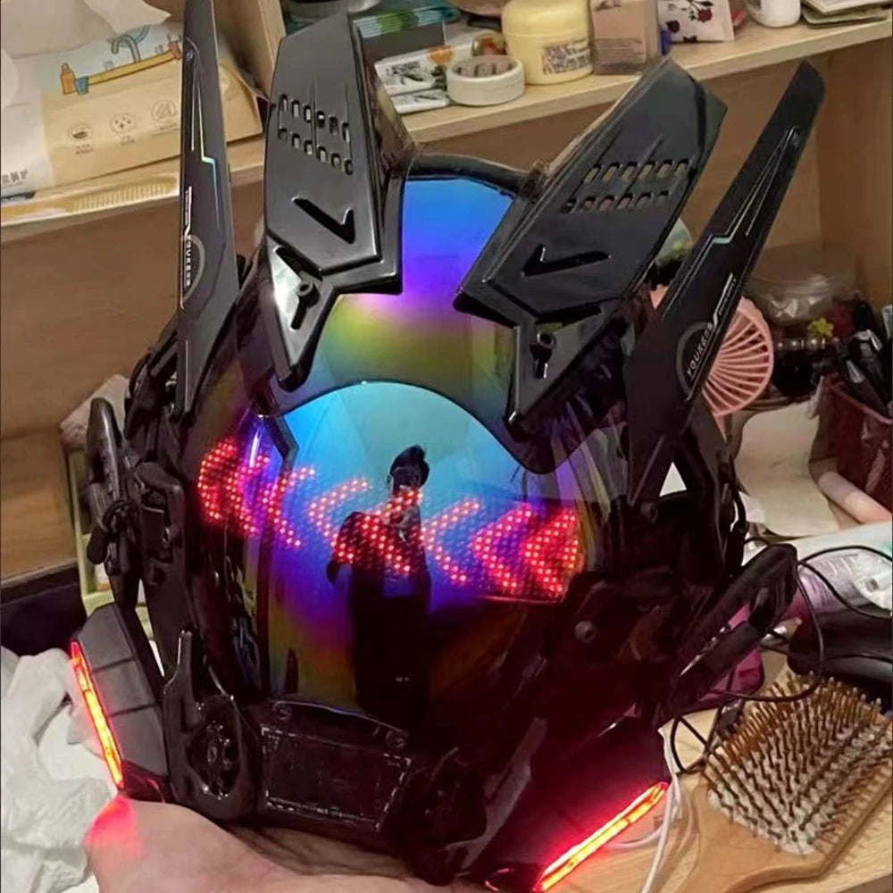 Cyber punk Mask LED Hairstyle Braid Halloween Christmas Role Playing Helmet Party Adult Gift ﻿