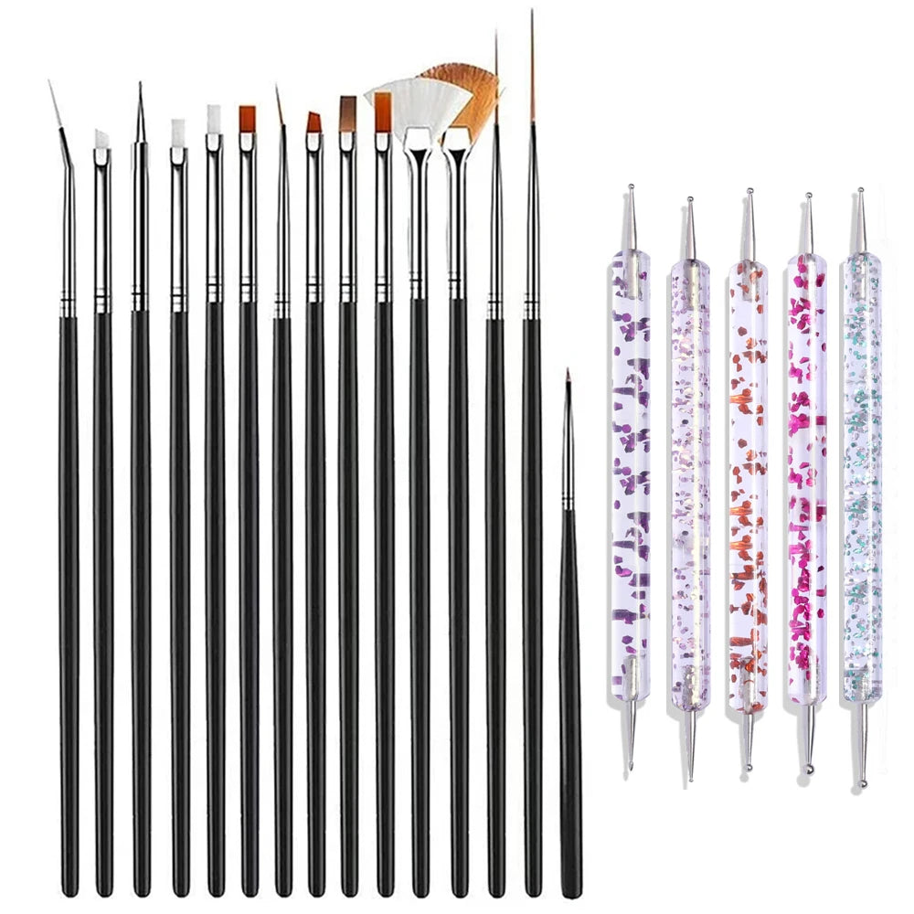 15/20Pcs Fine Detail Paint Brush Set Acrylic UV Gel Drawing Dotting Manicure Nail Art Design Tools Makeup Accessorie Gel Brush
