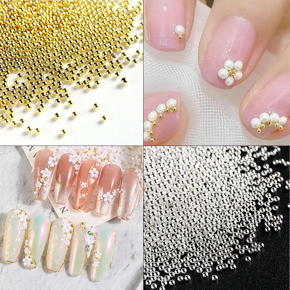 12Grids 3D Mixed White Pearls Nail Charms 0.15-0.5mm Round/Semicircle Pearl Beads Nail Art Rhinestones DIY Manicure Accessories