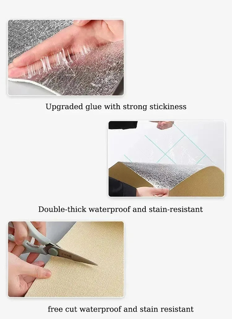 3D DIY Thicken Waterproof Mildew Proof Self-adhesive Insulation Wallpaper Linen Plain Color Stickers Renovation Wall Stickers