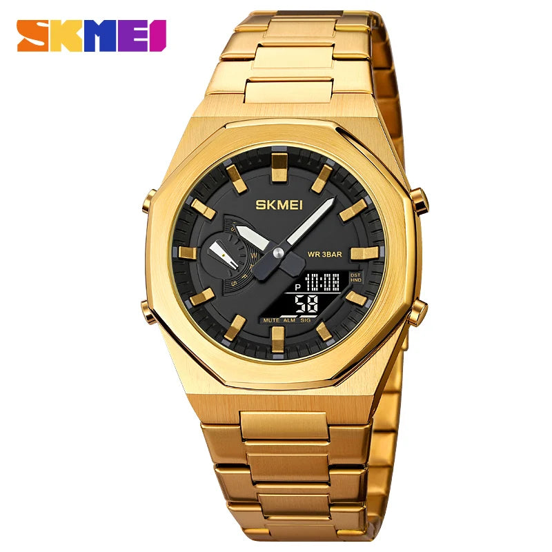SKMEI Luxury Quartz Watch for Men Sport Stainless Steel Digital LED Display Waterproof Wristwatches Mens Clock Reloj Hombre 1816