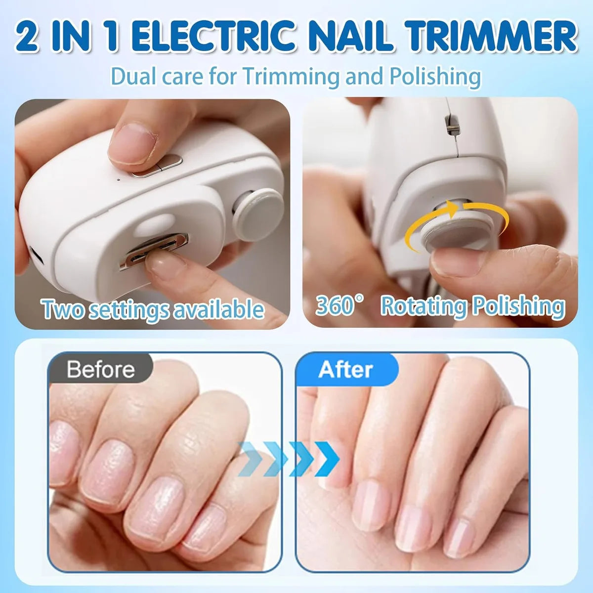 3 in 1 Automatic Electric Nail Clipper with Polishing, Safe and Convenient Nail Trimmer, Two-Speed Electric Toe Nail Clippers