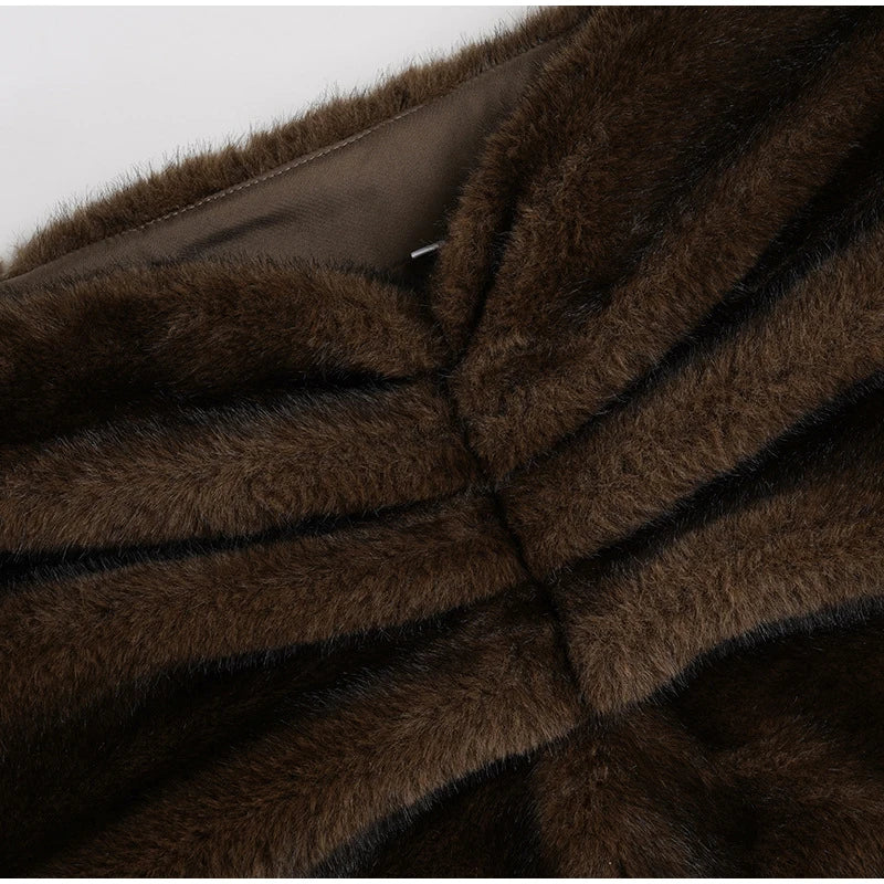 Sexy Faux Fur Mini Skirt Women Slim Pleated Hip Package Short Skirts Female 2025 Autumn Winter Fashion Streetwear Lady Bottoms