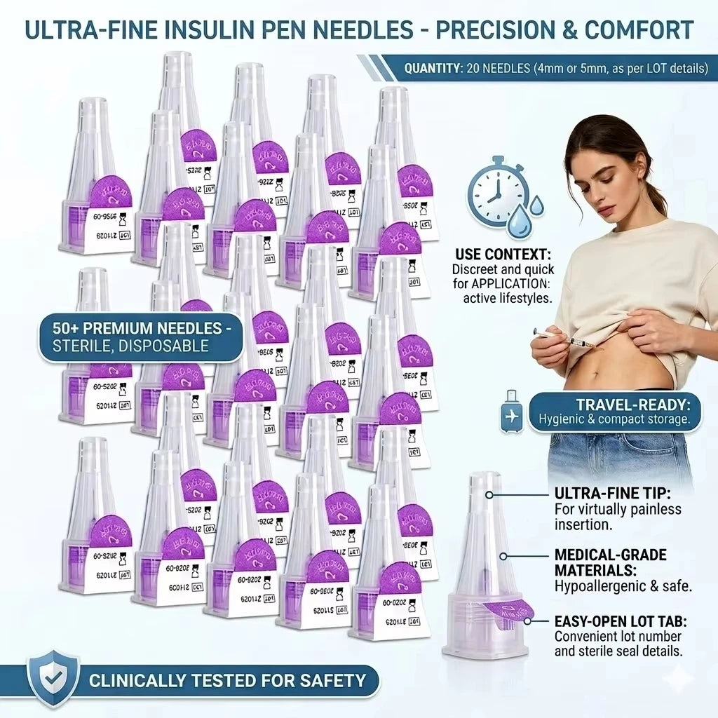 100PCS Pen Needles for Insulin Injection - 4/5/6/8mm, Universal Fit for Insulin Pens, Blood Glucose Management Accessories