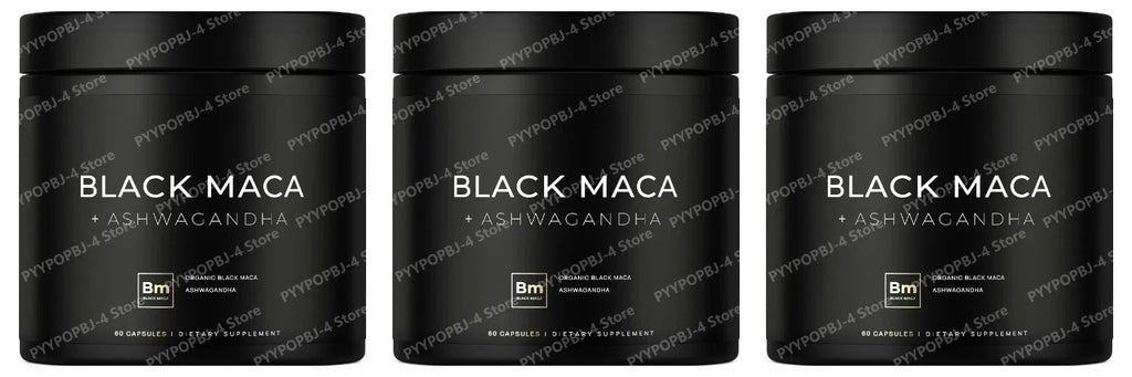 Black Maca Root Extract with Ashwagandha 60 Capsules Herbal Adaptogen Supplement for Men Women Energy Mood Stress Support