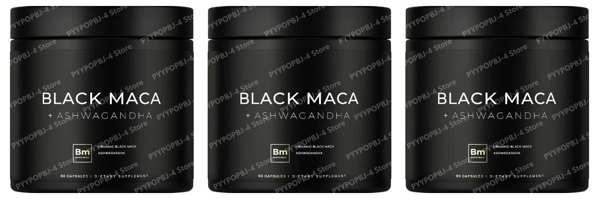 Black Maca Root Extract with Ashwagandha 60 Capsules Herbal Adaptogen Supplement for Men Women Energy Mood Stress Support