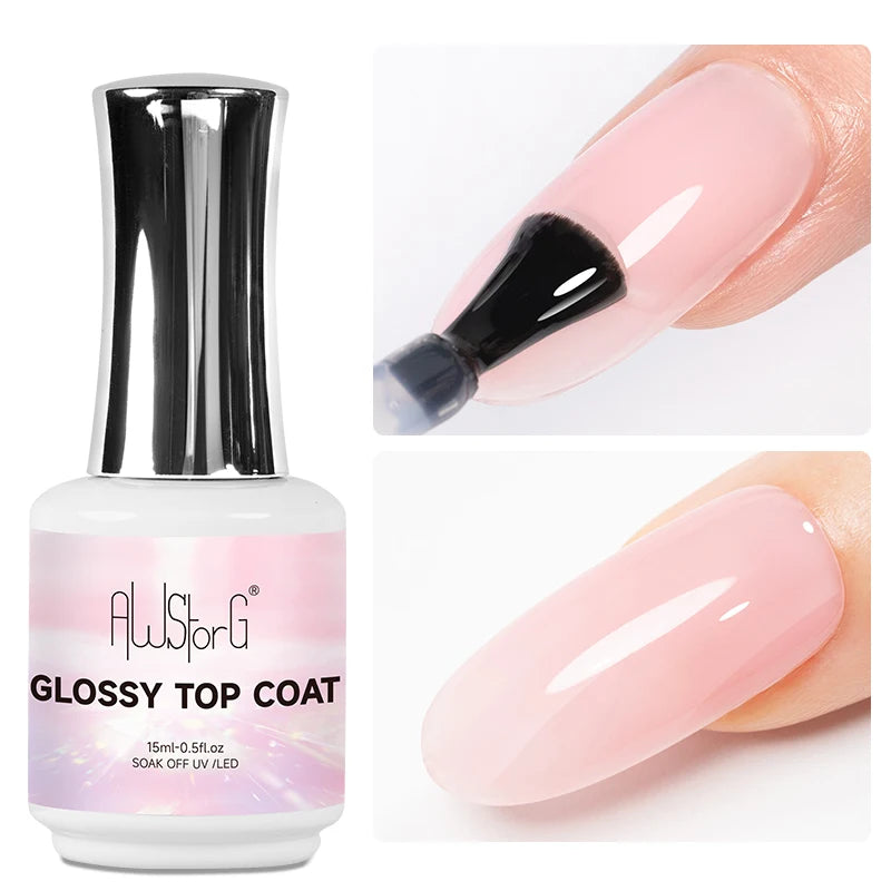 15ML Glossy Top Coat Shine Finish Long Lasting Soak Off Nail Clear UV Nail Lamp Gel For Gel Nail Polish Salon Nail Art Design