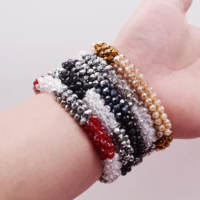 Mixed Color Trendy Glass Bead Bracelet Elastic Handmade Strand Bracelets for Women Gift New Hair Accessory Glass Beads Bracelet