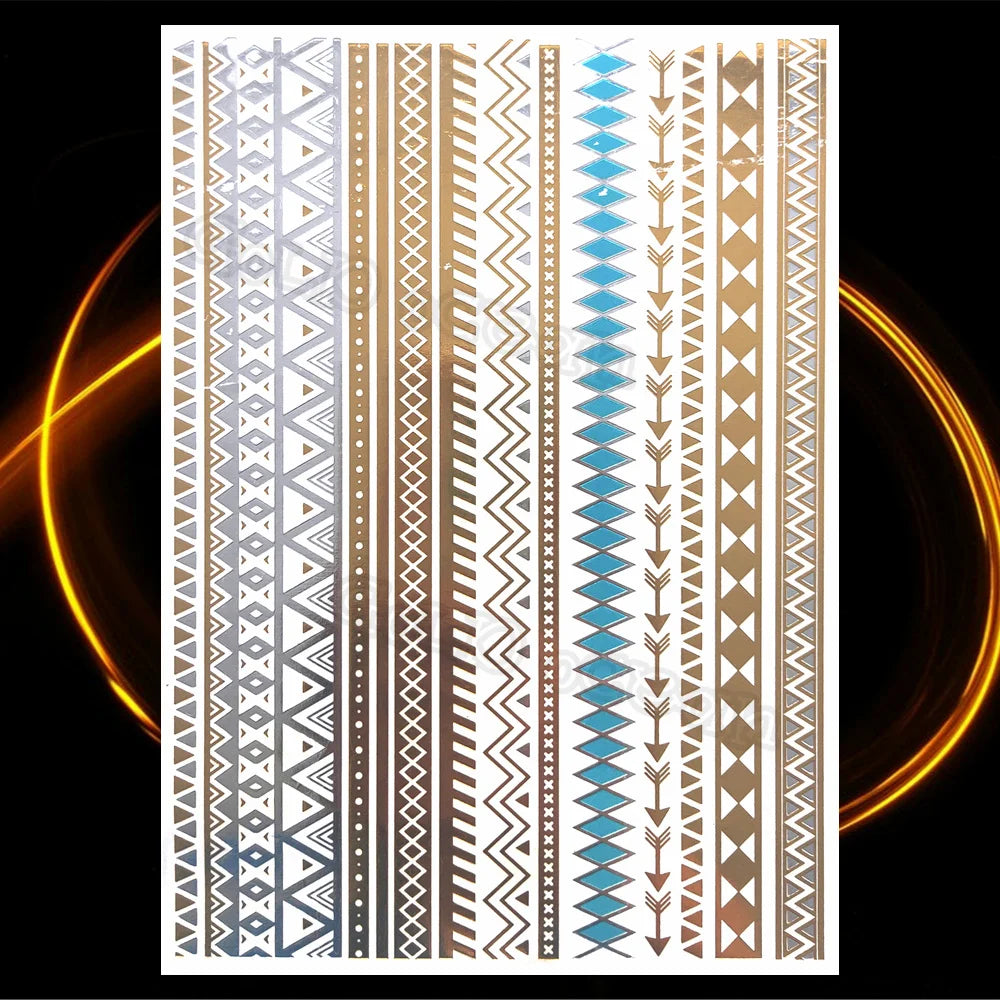 1PC Summer Style Men Women Body Art Gold Metallic Tattoo Sticker HYS-101 Chain Bracelet Fake Jewelry Waterproof Temporary Tattoo