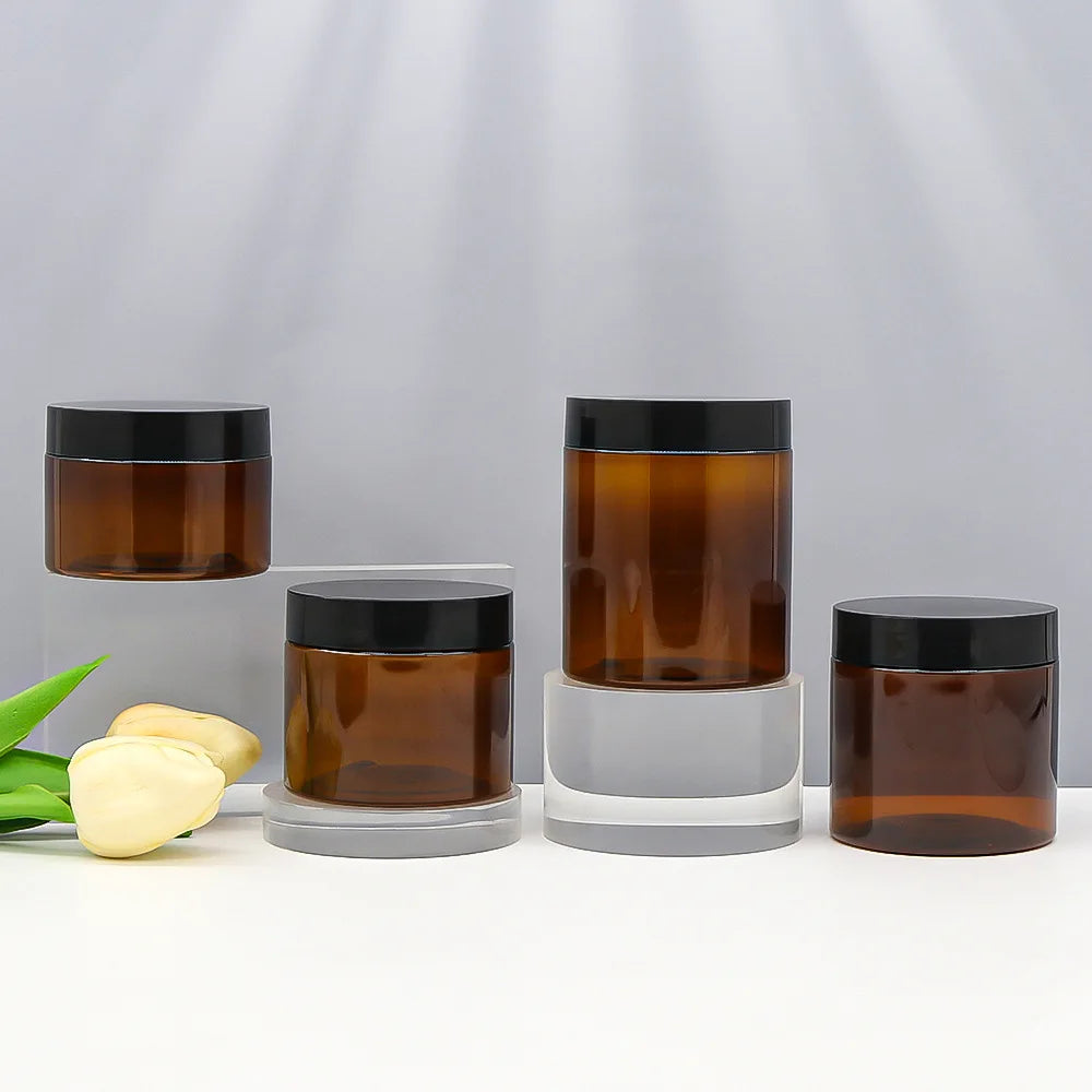 20/50pcs 50/100g Amber Plastic Jar Lucifugal Amber PET Cans 150g Empty Plastic Pot Storage Case Cosmetic Cream Box 250g Makeup