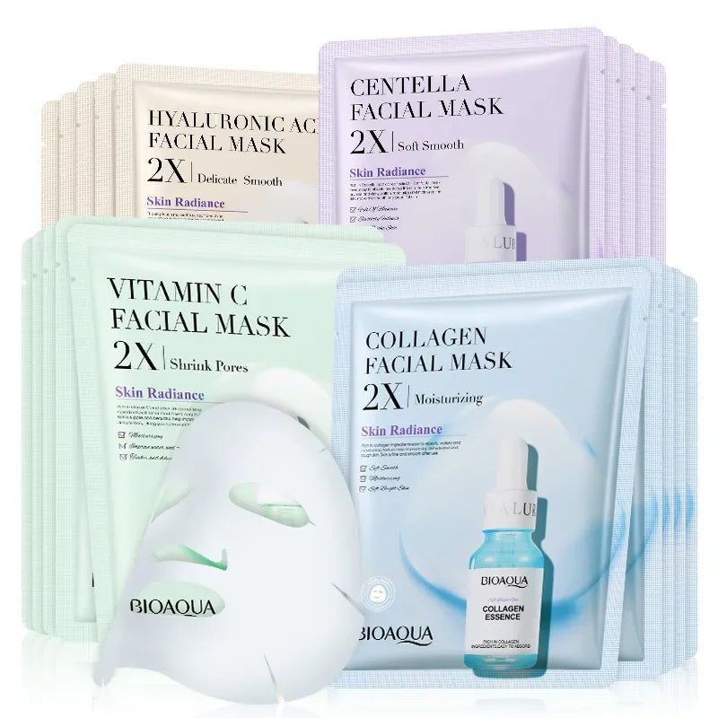 20 Pieces BIOAQUA Centella Collagen Vitamin C Facial Mask Moisturizing Refreshing Sheet Masks Hyaluronic Acid Skin Care Products