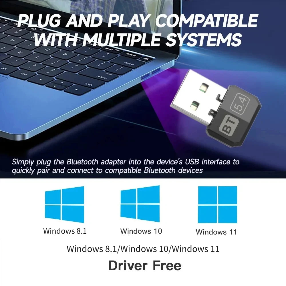 USB Bluetooth 5.4 5.3 Adapter WIreless Transmitter Receiver Audio Bluetooth For Bluetooth Adapter For Win8.1/10/11 Driver Free