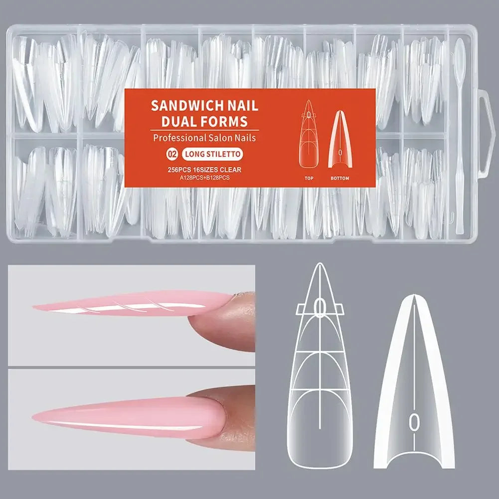 256Pcs Full Cover Nail Extension Forms, Dual Form Nail Tips, Quick Gel Nail Building System