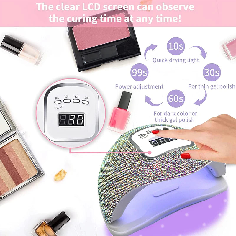 UV Light for Nails Rhinestone Nail Dryer Lamp Maquina De Unha Em Gel LCD Display 45 Led Beads 4 Timer Setting Nail Art Tools
