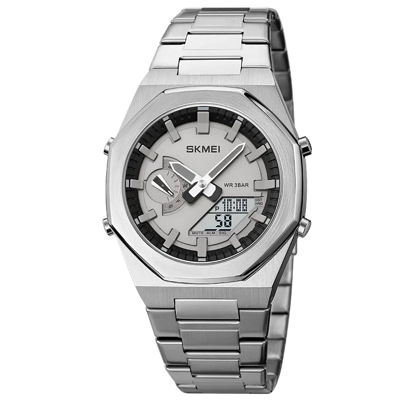 SKMEI Luxury Quartz Watch for Men Sport Stainless Steel Digital LED Display Waterproof Wristwatches Mens Clock Reloj Hombre 1816