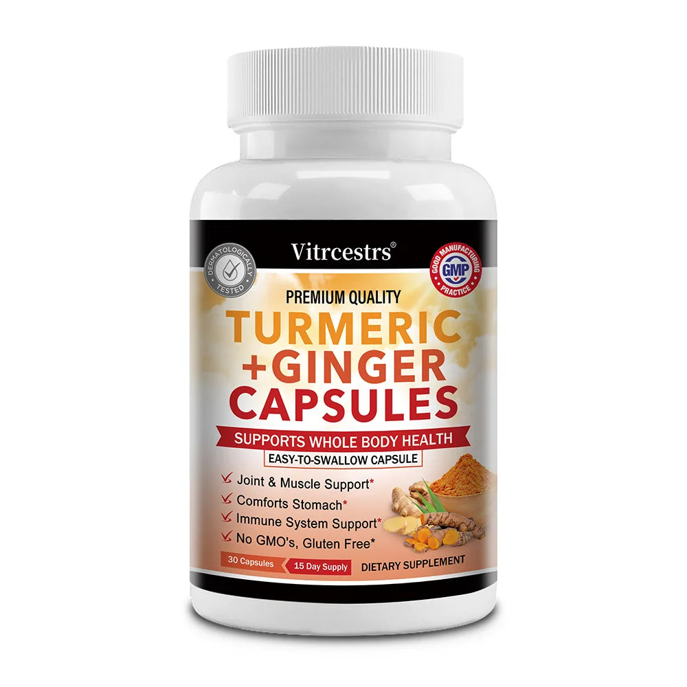 High Strength Turmeric Ginger Capsules, Pure Turmeric Curcumin with Ginger, Joint Health, Antioxidant Digestive & Immune Support