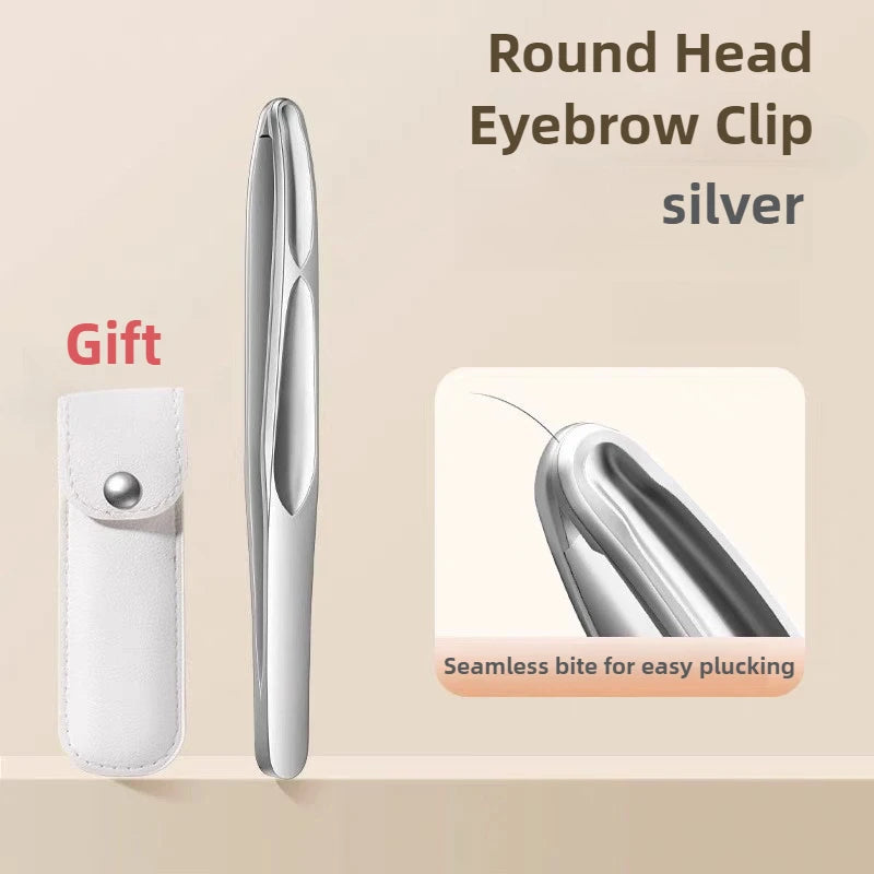 Stainless Steel Precision Tweezers for Eyebrows, Eyelashes, Beard & Mustache - High-Accuracy Round Head, Seamless Clamping Profe