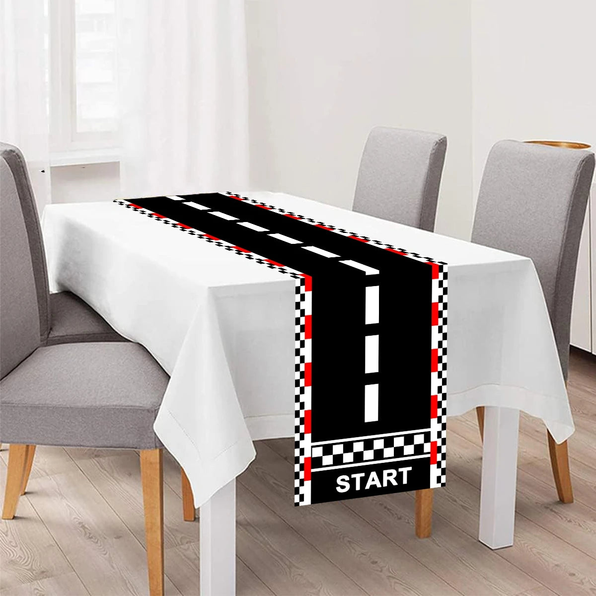 1pc Racing Car Birthday Party Table Cover Polyester Table Runner for Birthday Party Kitchen Home Decor