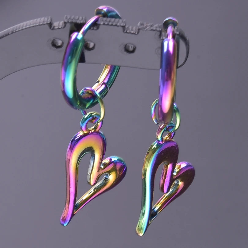 Multistyle Rainbow Ear Jewelry Stainless Steel Hoops Fashion Alloy Heart Wings  Witch Hat Foot Sun Charm Earrings For Women Men