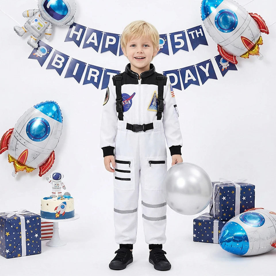 Kids Astronaut Costume Space Suit Halloween Cosplay Space Explorer Performance Children's Jumpsuit Spaceman Boys Girls Outfits