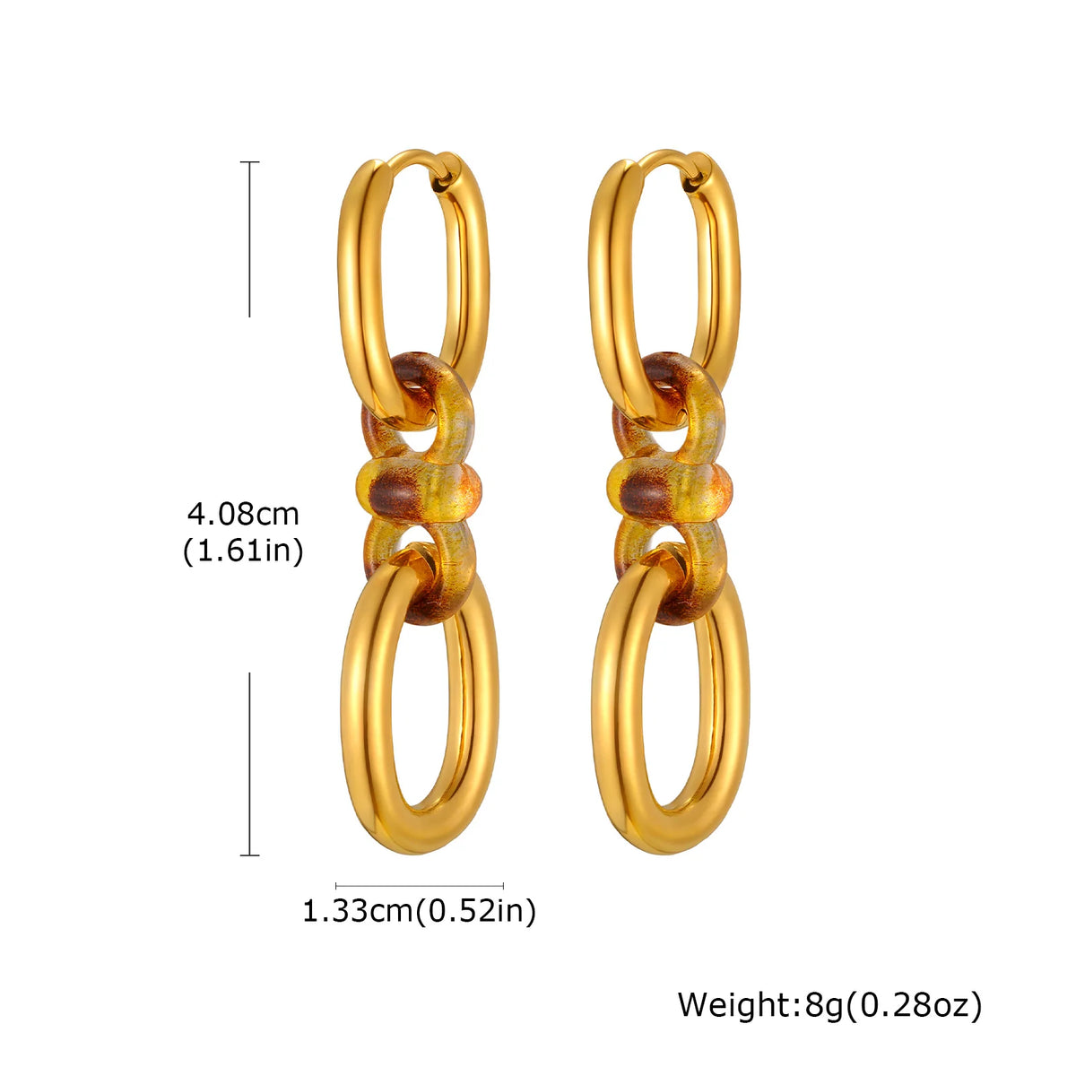 Exquisite Resin U-shaped Earrings for Women, Stainless Steel Geometric Drop Earrings, Fashion Luxury Jewelry Sets Party Daily