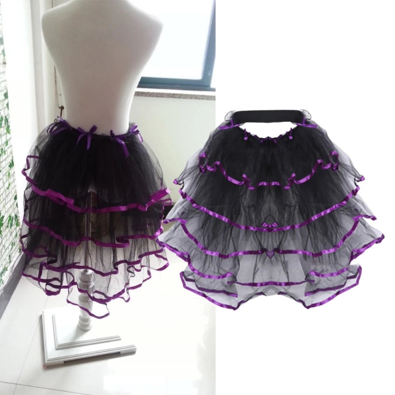 Summer Victorian Steampunk Bustle Skirt 5 Layered Tie-on Belt Tulle Tutu Overskirt Dance Performances Halloween Cosplay Costume
