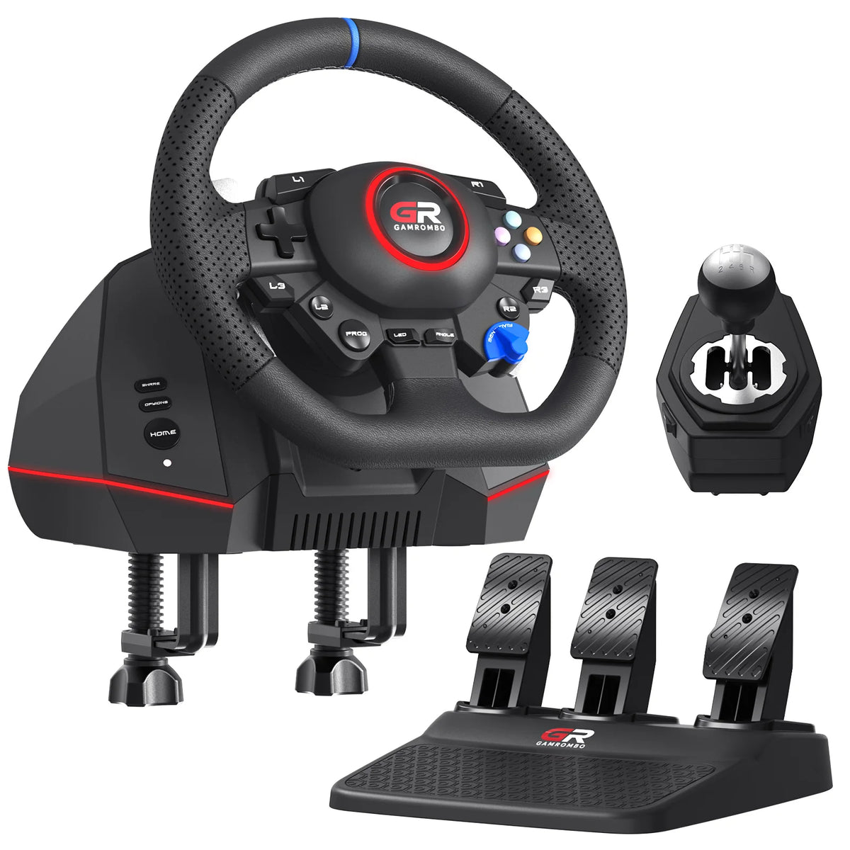 F127 Gaming Steering Wheel For PS5/PS4/PC 270°/900° RGB Racing Wheel Volante Hall 3-Pedal and Gear Lever Set