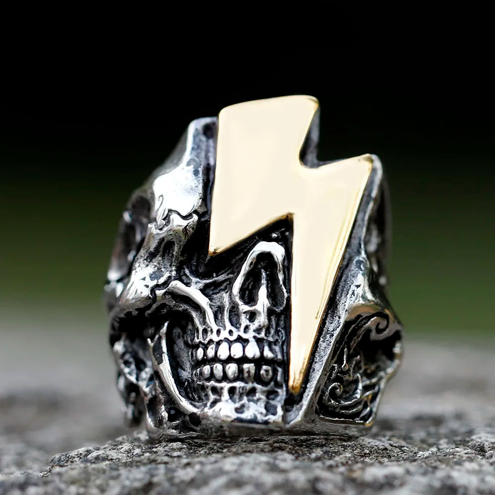 2022 New Stainless Steel Lightning Skull Ring For Men Punk Rock Gothic Punk Metal Rock Biker Jewelry Accessories Wholesale