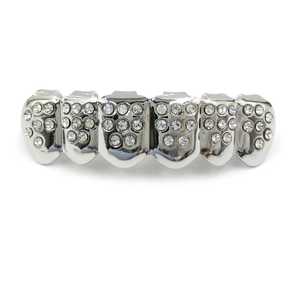 TOPGRILLZ Fashion Hip Hop Gold Silver Color Iced Out CZ Stones Teeth Grillz Top Bottom Teeth Braces For Men Women Jewelry Gifts