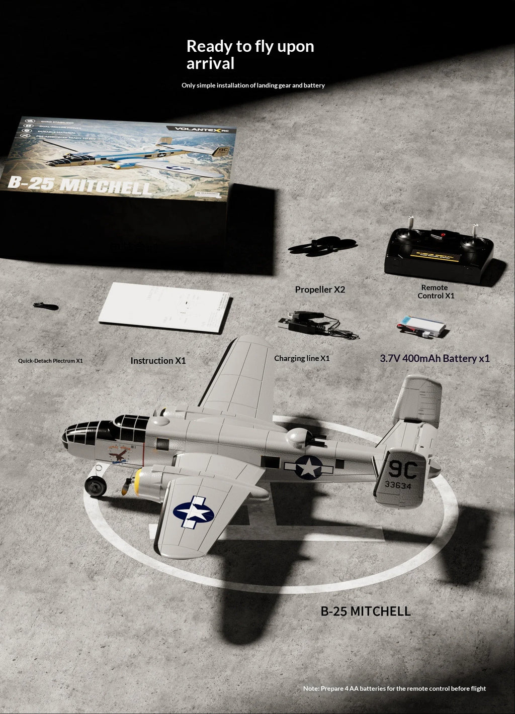 Volantex B25 Mitchell Bomber Remote Control Rc Fixed Wing 3 Channel Dual Motor Foam Airplane With Xpilot Stabilization System