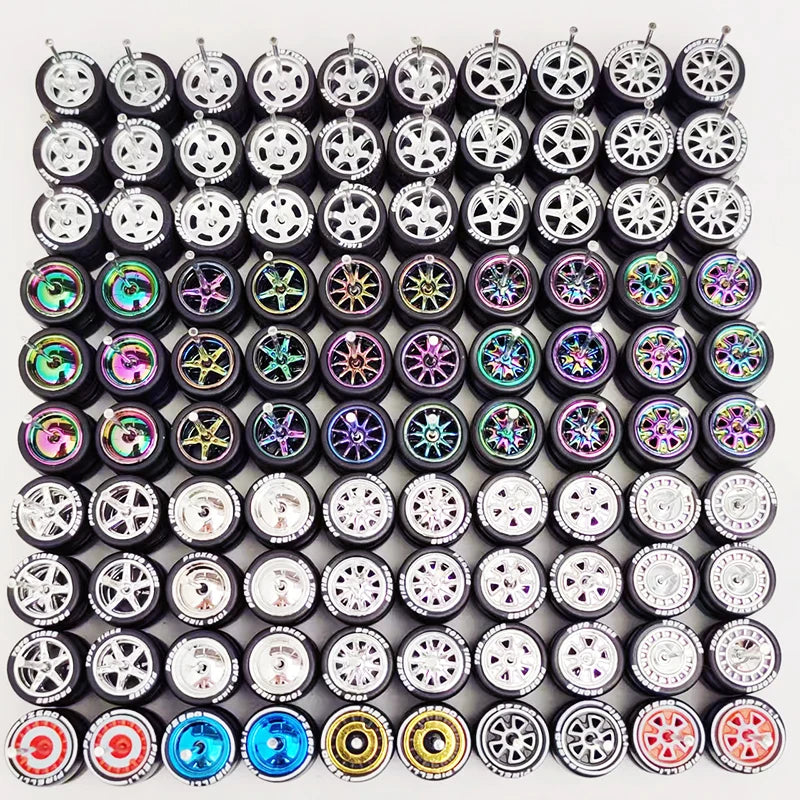 50 Sets 1/64 Wheels Pack with Rubber Tires Axles for 1:64 Matchbox Domeka Hotwheel Diecast Car Model Cars Wholesale