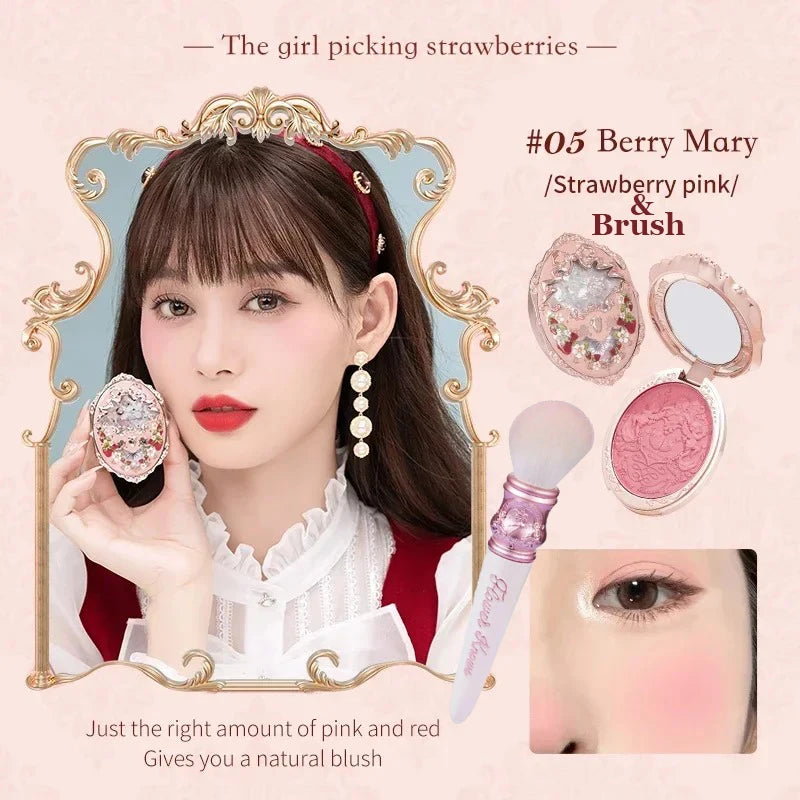 Flower Knows Strawberry Rococo Series Embossed Blush 5g Blush Powder Berry Mary Blusher Palette Makeup Profesional