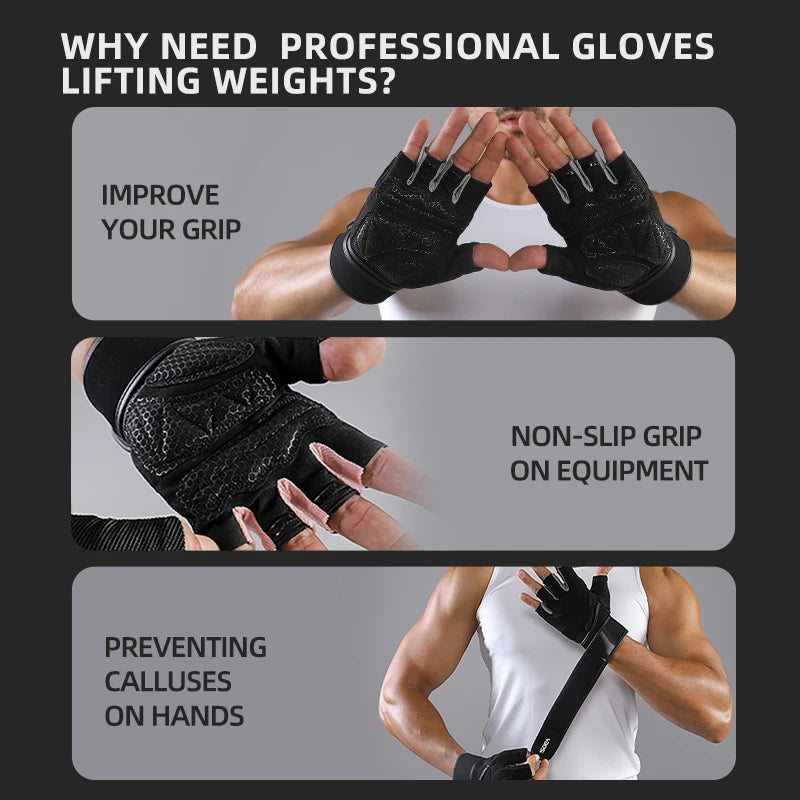 VBOSi Shock-Absorbing Half Finger Fitness Gloves for Men Women Anti-Slip Cycling Weightlifting Dumbbell