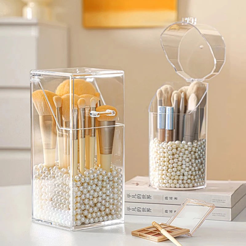 1PCS Fashion Desktop Makeup Brush Bucket Cup Holder With Lid Dust-proof Makeup Lipstick Cosmetic Box Organizer Tube Transparent