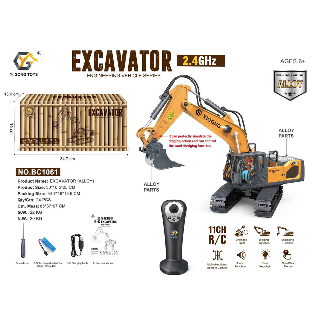 Mini Excavator 1/50 970 Electric Excavator Simulation Model With Lighting System Desktop Remote Control Excavator Model Toy