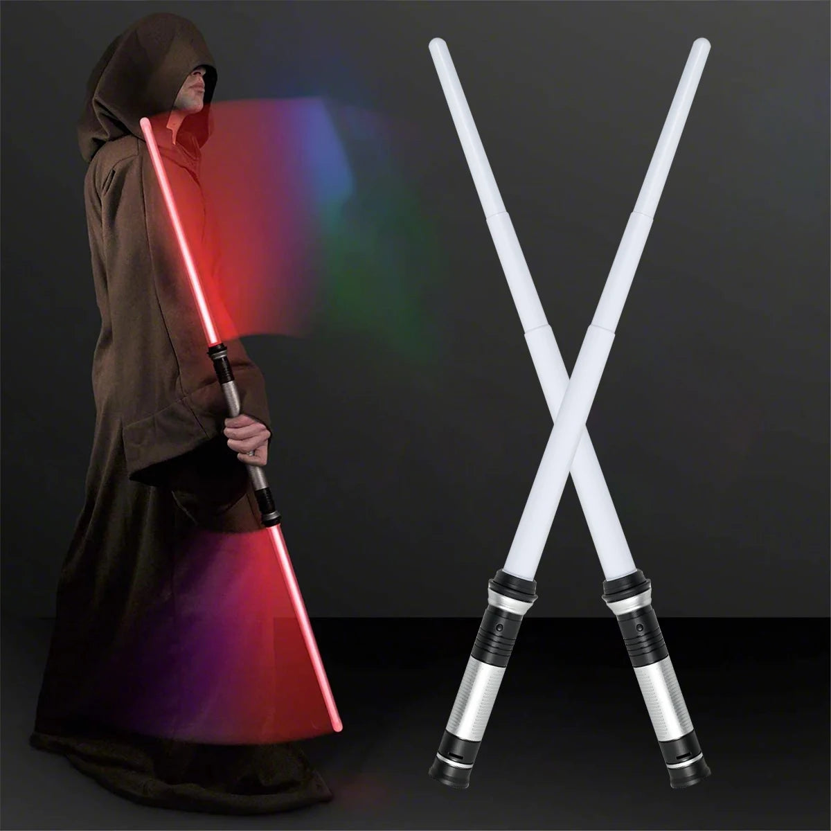 2 Pcs Led Luminous Sword With Connector Battery Operated 2-In-1 Retractable 7 Color Changing Glow Sword Light Children Toys Gift