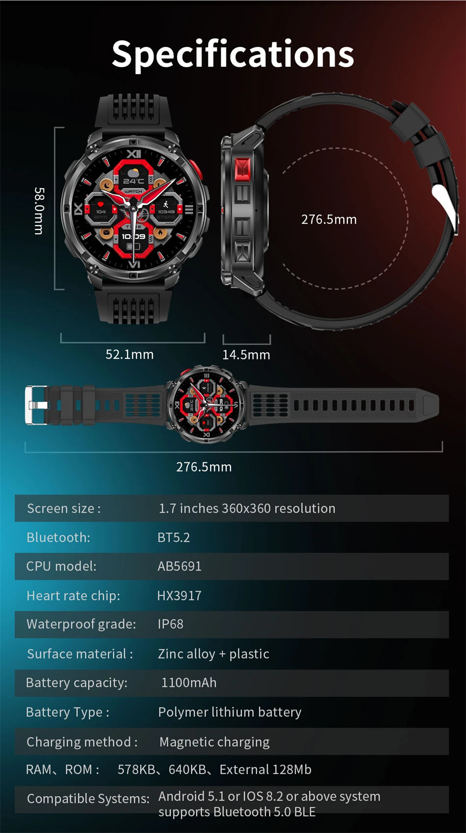 2026 GPS Sports Smart Watch 1.7-Inch AMOLED Screen Outdoor Sports Compass Heart Rate IP68 Waterproof Bluetooth Call Smartwatches