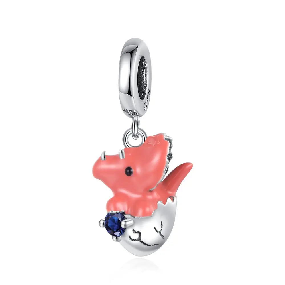 Exquisite 925 Sterling Silver Cute Dinosaur Turtle and Rabbit Couple Heart Charm Fit DIY Bracelet Necklace Casual Matching Gifts