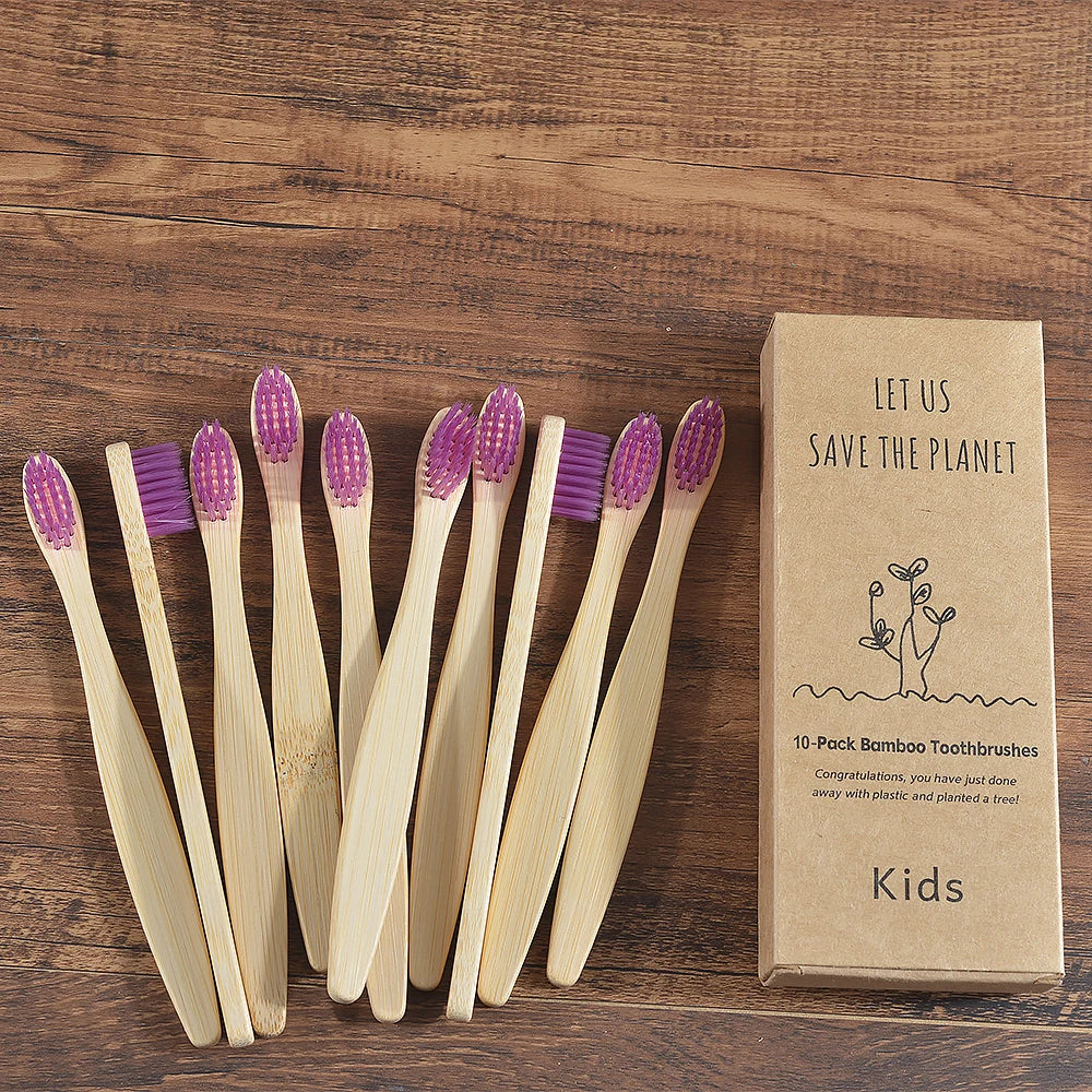 10 Pieces Children Colorful Toothbrush Eco Soft Bristle Bamboo Toothbrush Kids Bambou Vegan Tooth Dental Oral Care Plastic Free
