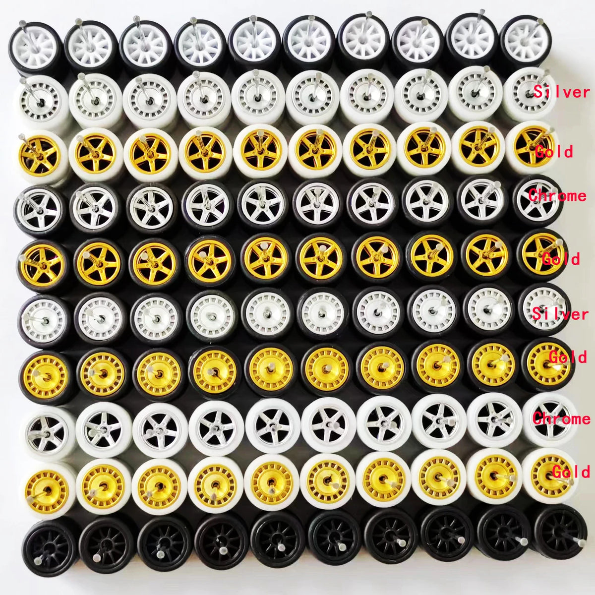 50 Sets 1/64 Wheels Pack with Rubber Tires Axles for 1:64 Matchbox Domeka Hotwheel Diecast Car Model Cars Wholesale